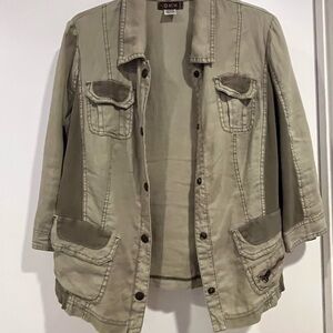 XCVI Khaki Linen Utility Jacket Size Large